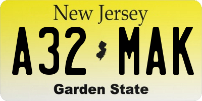 NJ license plate A32MAK