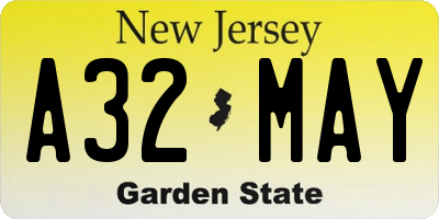 NJ license plate A32MAY