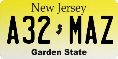 NJ license plate A32MAZ