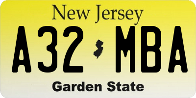NJ license plate A32MBA