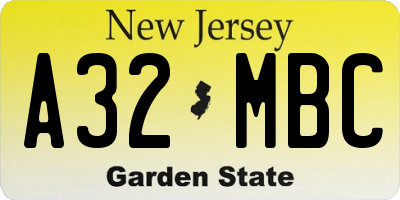 NJ license plate A32MBC