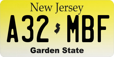 NJ license plate A32MBF