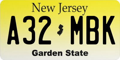 NJ license plate A32MBK
