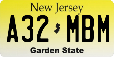 NJ license plate A32MBM