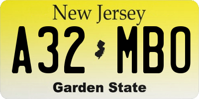 NJ license plate A32MBO