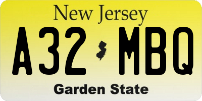 NJ license plate A32MBQ