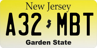 NJ license plate A32MBT