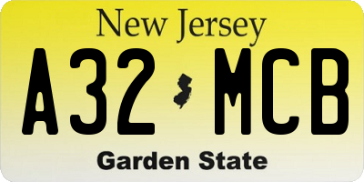 NJ license plate A32MCB