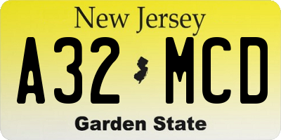 NJ license plate A32MCD