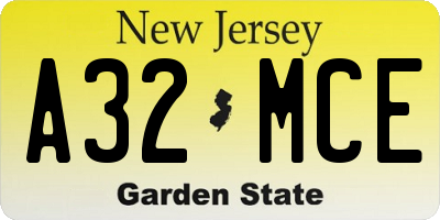 NJ license plate A32MCE