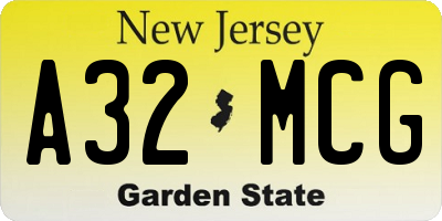 NJ license plate A32MCG