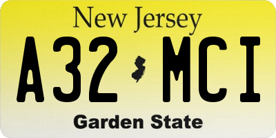 NJ license plate A32MCI