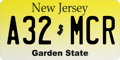 NJ license plate A32MCR