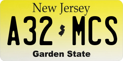 NJ license plate A32MCS