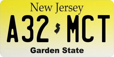 NJ license plate A32MCT