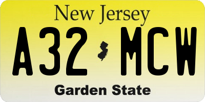 NJ license plate A32MCW