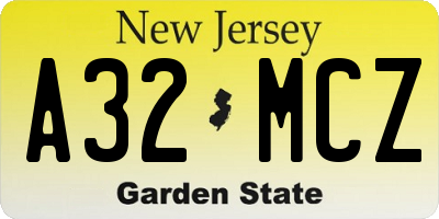 NJ license plate A32MCZ