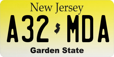 NJ license plate A32MDA