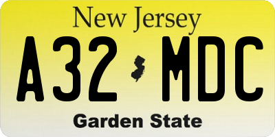 NJ license plate A32MDC