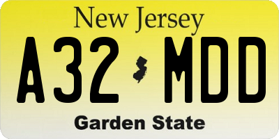 NJ license plate A32MDD