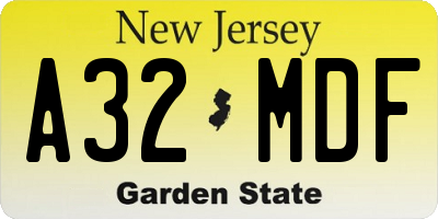 NJ license plate A32MDF