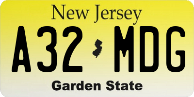 NJ license plate A32MDG