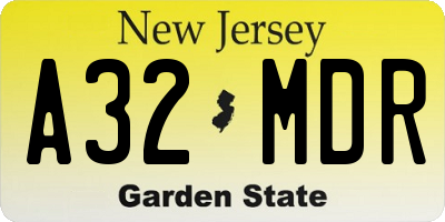 NJ license plate A32MDR
