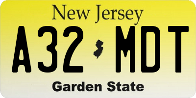 NJ license plate A32MDT