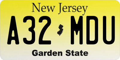 NJ license plate A32MDU