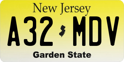 NJ license plate A32MDV