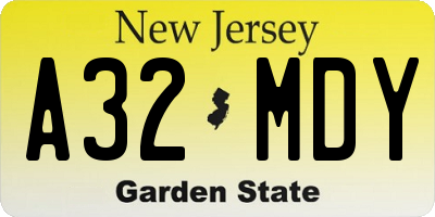NJ license plate A32MDY