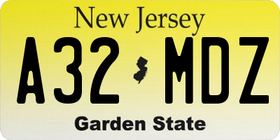 NJ license plate A32MDZ