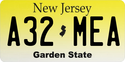 NJ license plate A32MEA