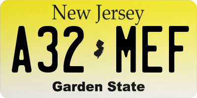 NJ license plate A32MEF