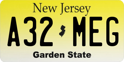 NJ license plate A32MEG
