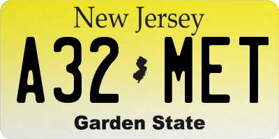 NJ license plate A32MET