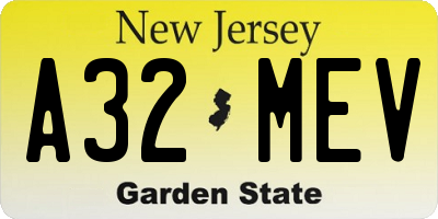 NJ license plate A32MEV