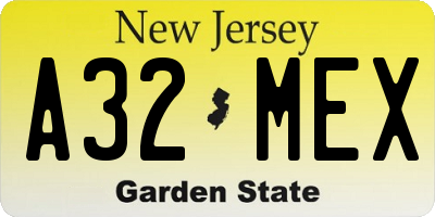 NJ license plate A32MEX