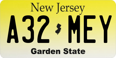 NJ license plate A32MEY