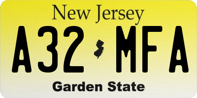 NJ license plate A32MFA