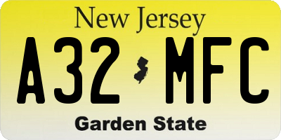 NJ license plate A32MFC