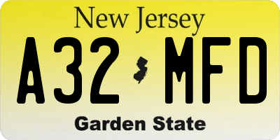 NJ license plate A32MFD