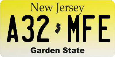 NJ license plate A32MFE