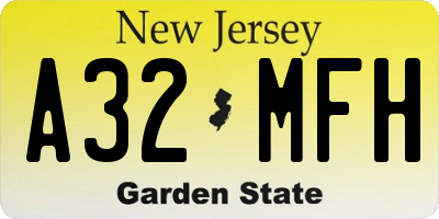 NJ license plate A32MFH
