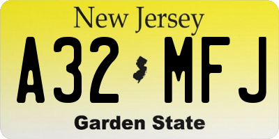 NJ license plate A32MFJ