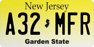 NJ license plate A32MFR