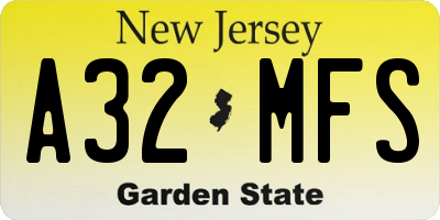 NJ license plate A32MFS