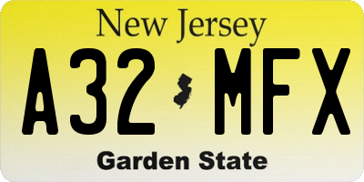 NJ license plate A32MFX