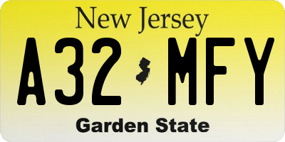 NJ license plate A32MFY