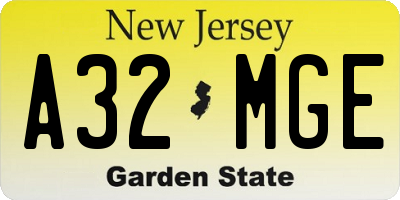 NJ license plate A32MGE